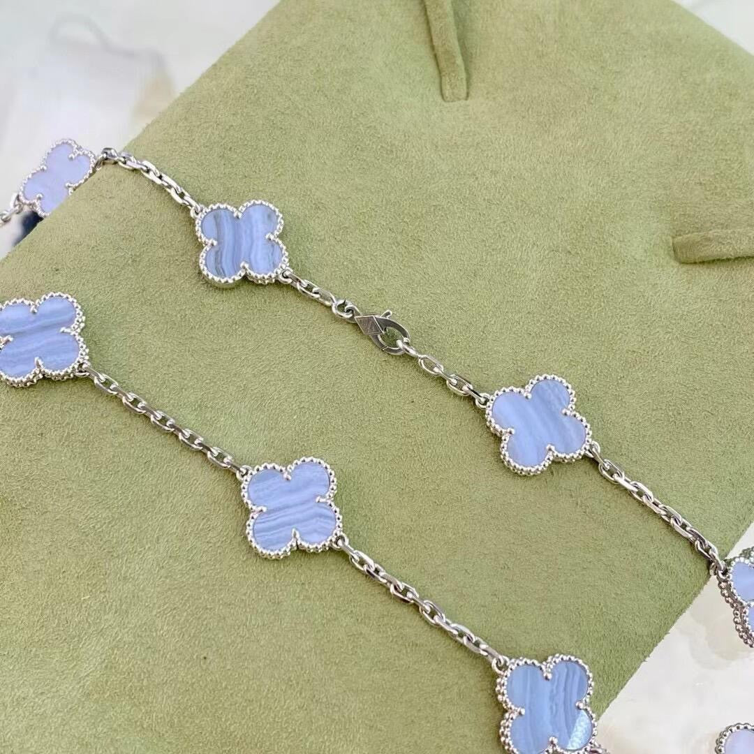 [Royal Jewelry]CLOVER 10 MOTIFS PURPLE CHALCEDONY NECKLACE