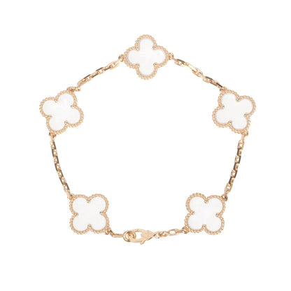 [Royal Jewelry]CLOVER 5 MOTIF ROCK CRYSTAL PINK GOLD BRACELET