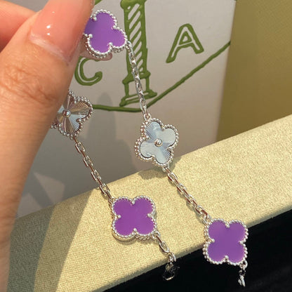 [Royal Jewelry]CLOVER  5 MOTIFS  PURPLE VIOLET BRACELET SILVER