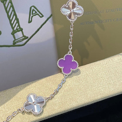 [Royal Jewelry]CLOVER  5 MOTIFS  PURPLE VIOLET BRACELET SILVER