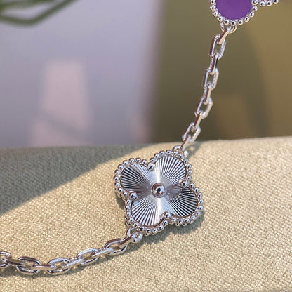 [Royal Jewelry]CLOVER  5 MOTIFS  PURPLE VIOLET BRACELET SILVER