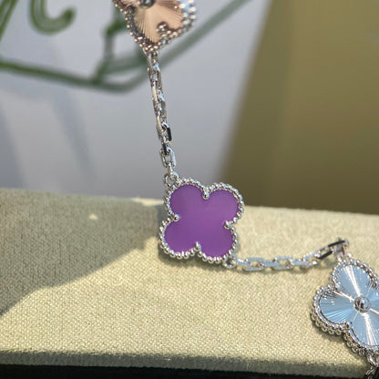 [Royal Jewelry]CLOVER  5 MOTIFS  PURPLE VIOLET BRACELET SILVER