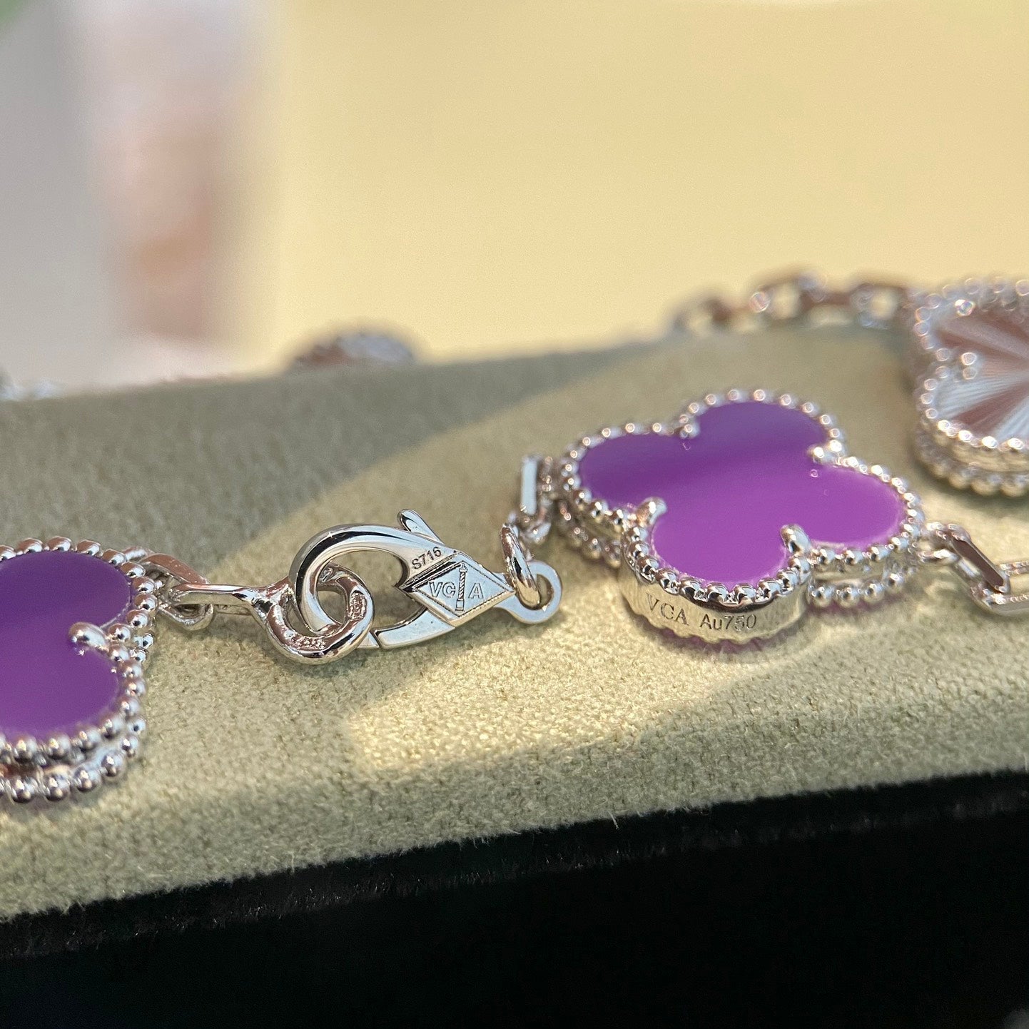 [Royal Jewelry]CLOVER  5 MOTIFS  PURPLE VIOLET BRACELET SILVER
