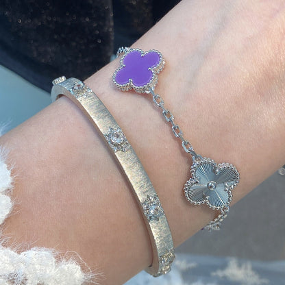 [Royal Jewelry]CLOVER  5 MOTIFS  PURPLE VIOLET BRACELET SILVER