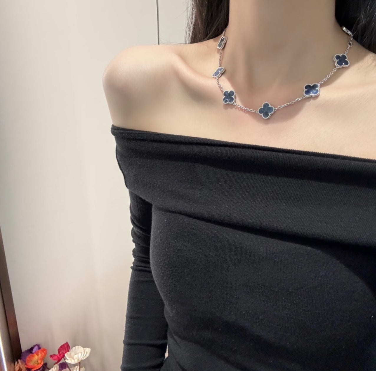 [Royal Jewelry]CLOVER 10 MOTIFS BIDE STONE NECKLACE