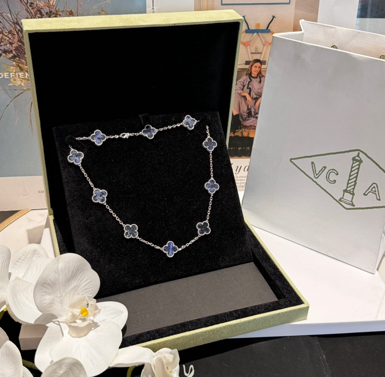 [Royal Jewelry]CLOVER 10 MOTIFS BIDE STONE NECKLACE