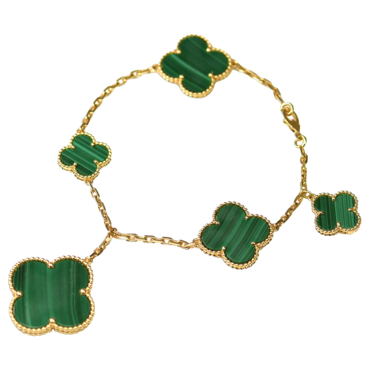 [Royal Jewelry]MAGIC CLOVER MALACHITE GOLD BRACELET 5 MOTIFS