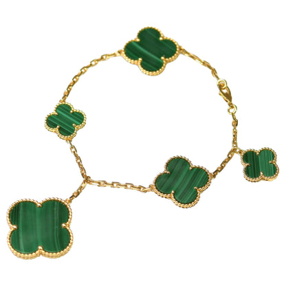 [Royal Jewelry]MAGIC CLOVER MALACHITE GOLD BRACELET 5 MOTIFS