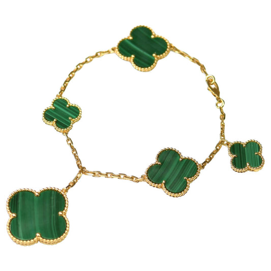 [Royal Jewelry]MAGIC CLOVER MALACHITE GOLD BRACELET 5 MOTIFS
