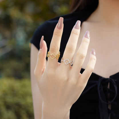 [Royal Jewelry]Hollow Design Four-Leaf Clover Flower Shape Ring