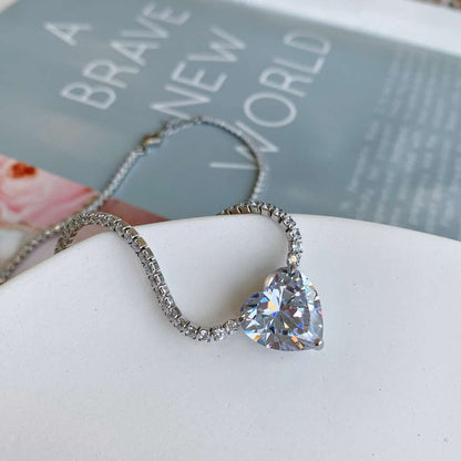 [Royal Jewelry]8.0 Carat Versatile Colorful Sweet Heart-Shaped Tennis Necklace