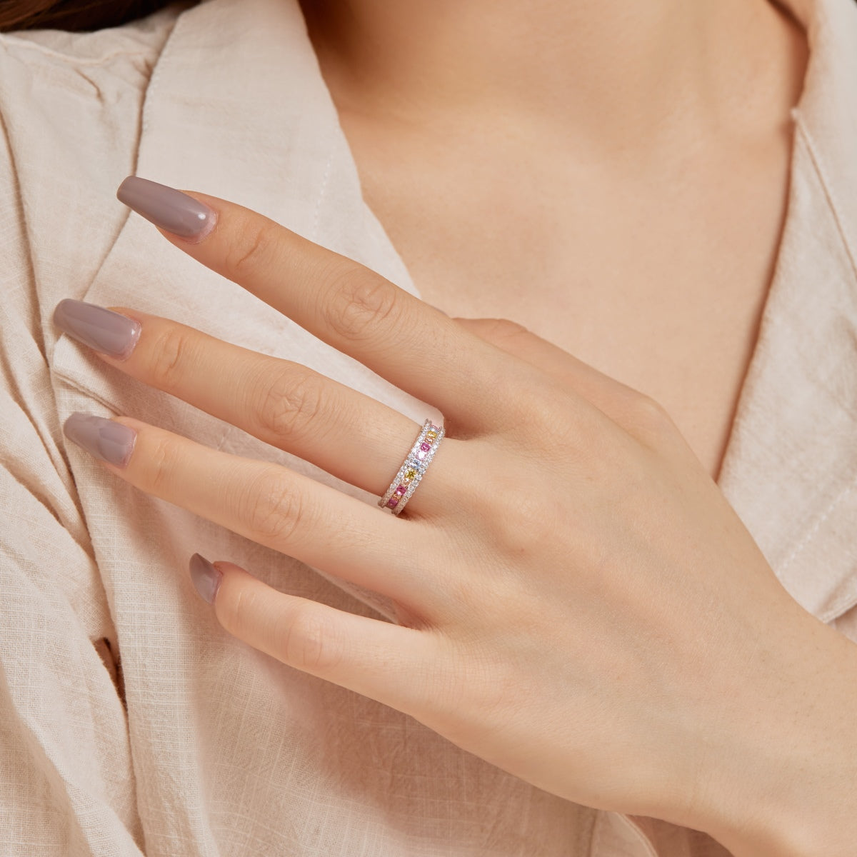 [Royal Jewelry]Delicate Colorful Round Cut Daily Ring