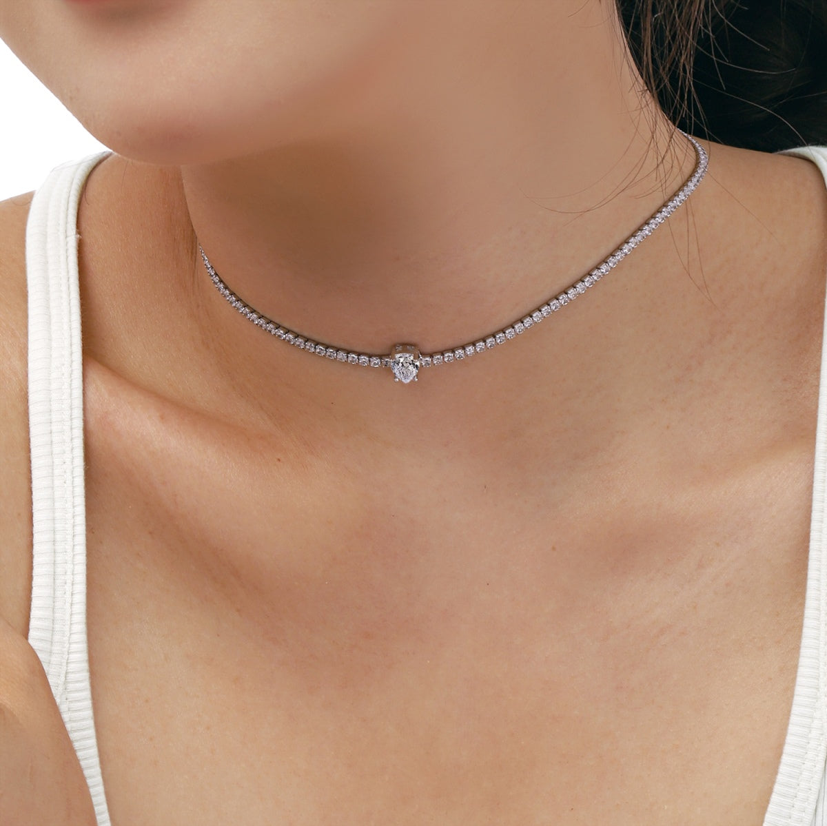 [Royal Jewelry]1.0 carat Unique Pear Cut Tennis Necklace