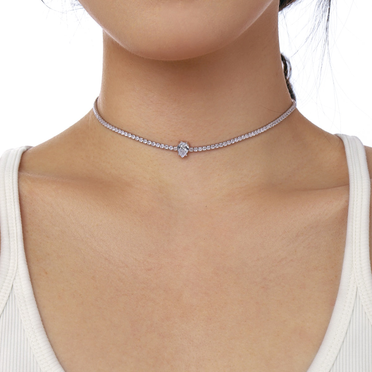 [Royal Jewelry]1.0 carat Unique Pear Cut Tennis Necklace