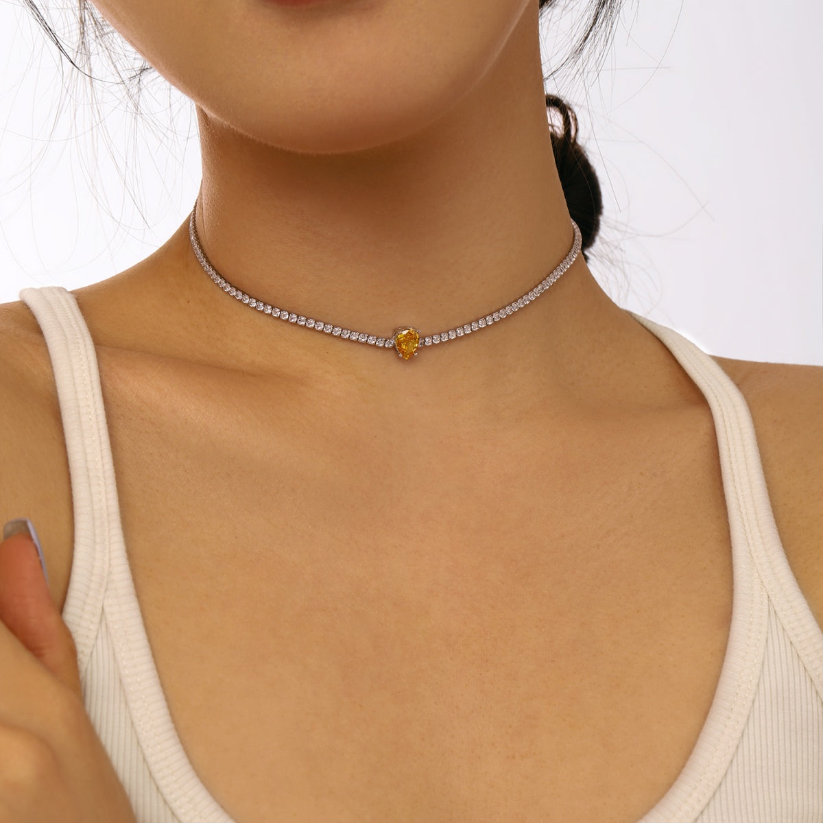 [Royal Jewelry]1.0 carat Unique Pear Cut Tennis Necklace