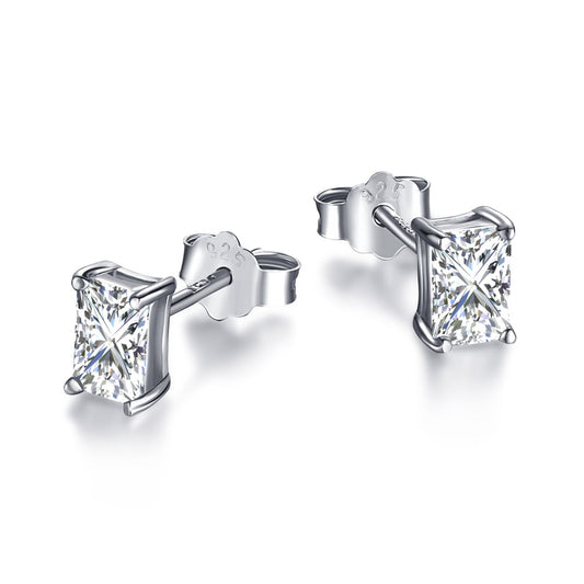 [Royal Jewelry]Stylish Shiny Rectangular Center Stone Stud Earrings