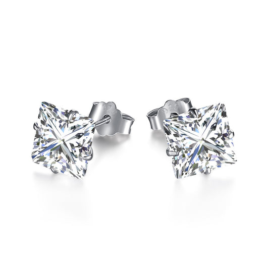 [Royal Jewelry]Stylish Shiny Square Center Stone Stud Earrings