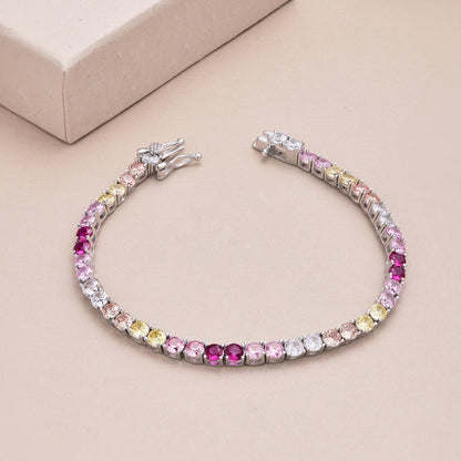 [Royal Jewelry]Radiant Colorful Round Cut Tennis Bracelet