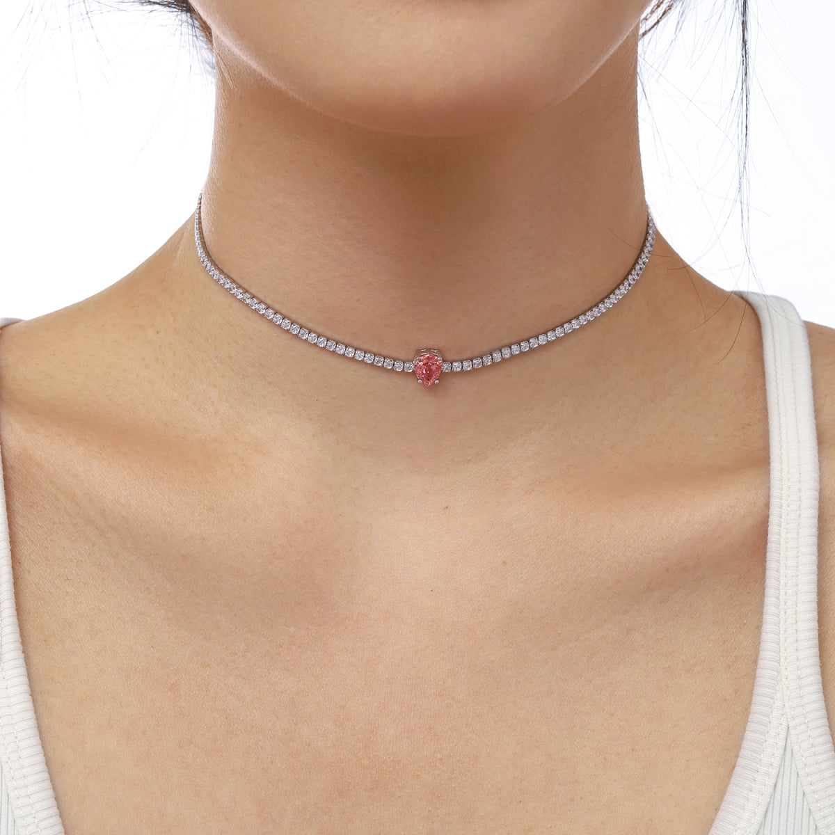 [Royal Jewelry]1.0 carat Unique Pear Cut Tennis Necklace