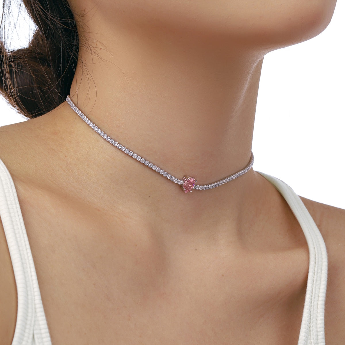 [Royal Jewelry]1.0 carat Unique Pear Cut Tennis Necklace
