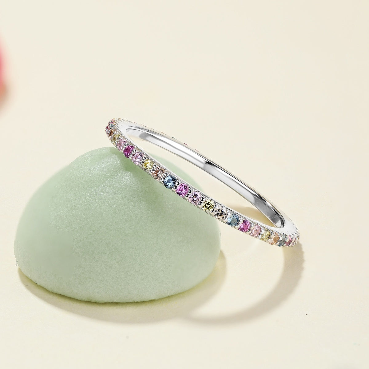 [Royal Jewelry]Ornate Colorful Round Cut Tennis Ring