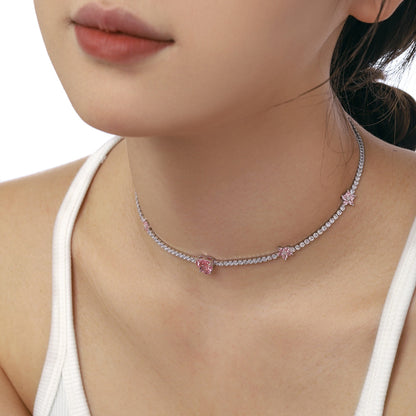 [Royal Jewelry]Dazzling Pink Heart Flower Necklace