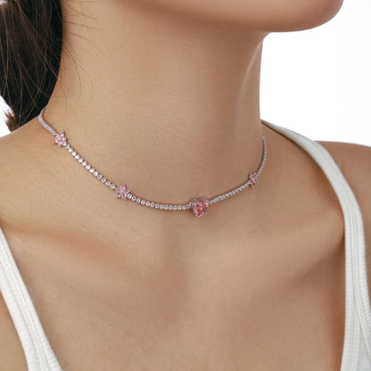 [Royal Jewelry]Dazzling Pink Heart Flower Necklace