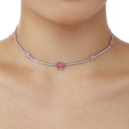 [Royal Jewelry]Dazzling Pink Heart Flower Necklace