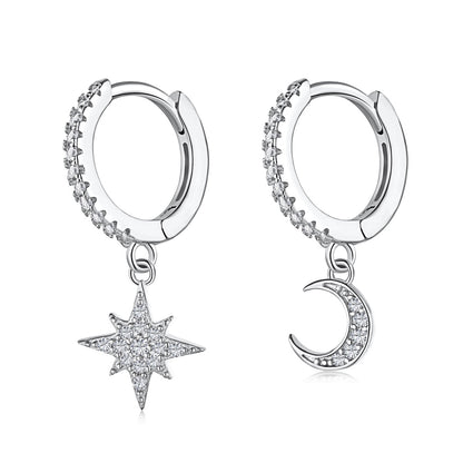 [Royal Jewelry]Star and Moon Asymmetric Earrings