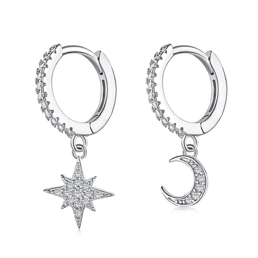 [Royal Jewelry]Star and Moon Asymmetric Earrings