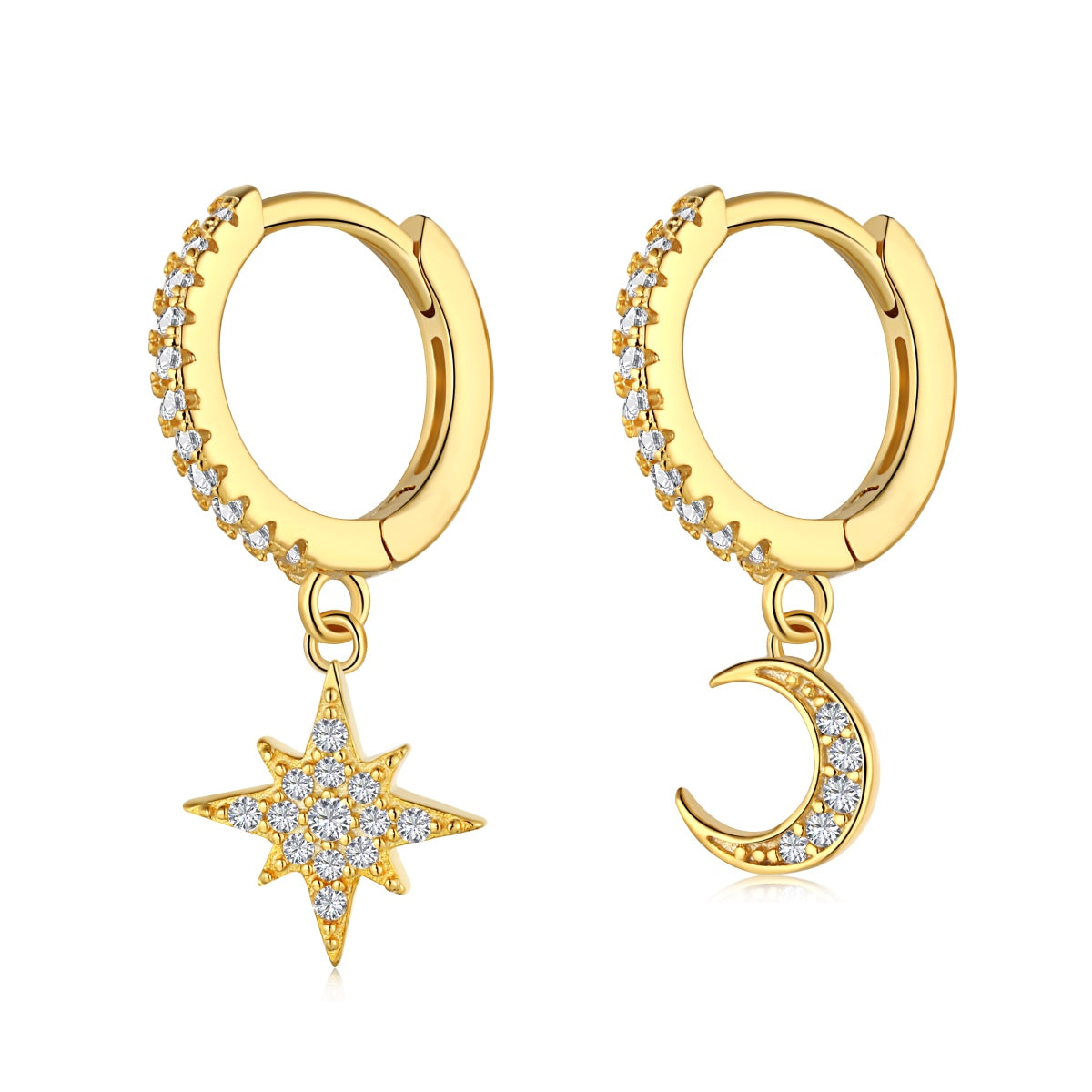 [Royal Jewelry]Star and Moon Asymmetric Earrings