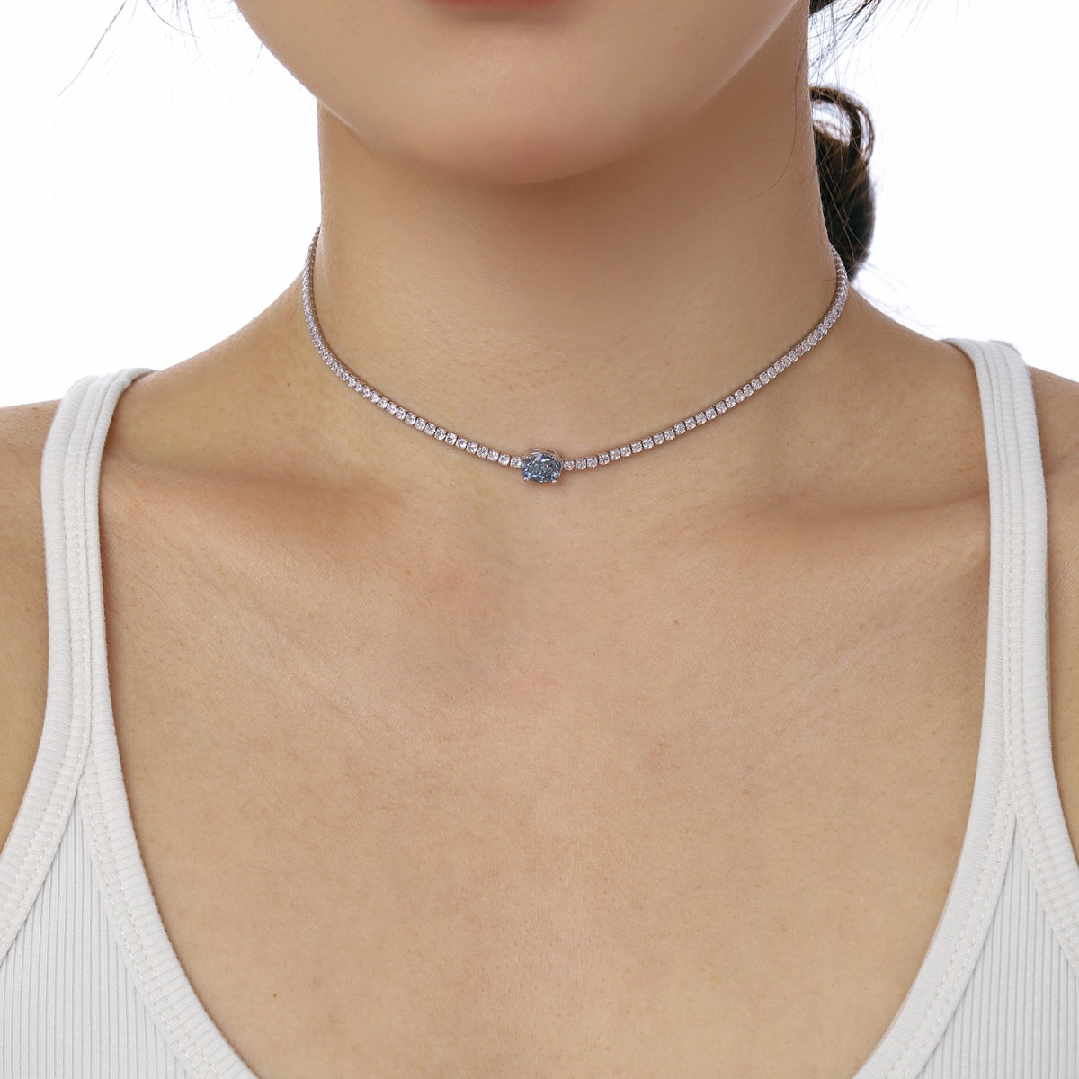 [Royal Jewelry]1.0 Carat Shining Oval Cut Necklace