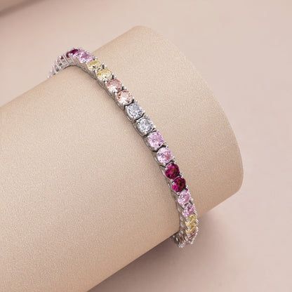 [Royal Jewelry]Radiant Colorful Round Cut Tennis Bracelet