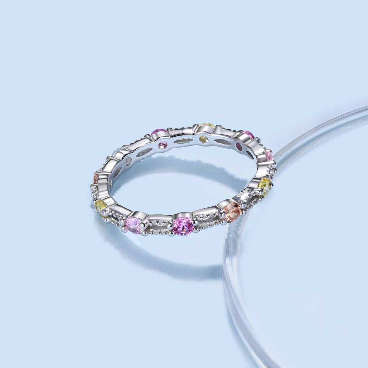 [Royal Jewelry]Sparkling Colorful Round Cut Tennis Ring