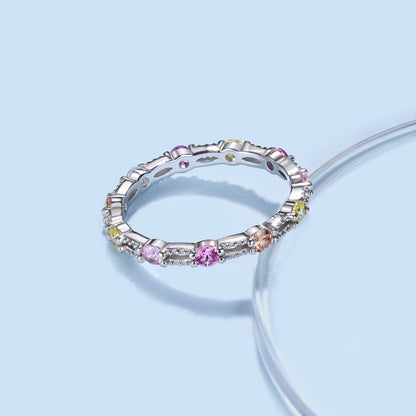 [Royal Jewelry]Sparkling Colorful Round Cut Tennis Ring