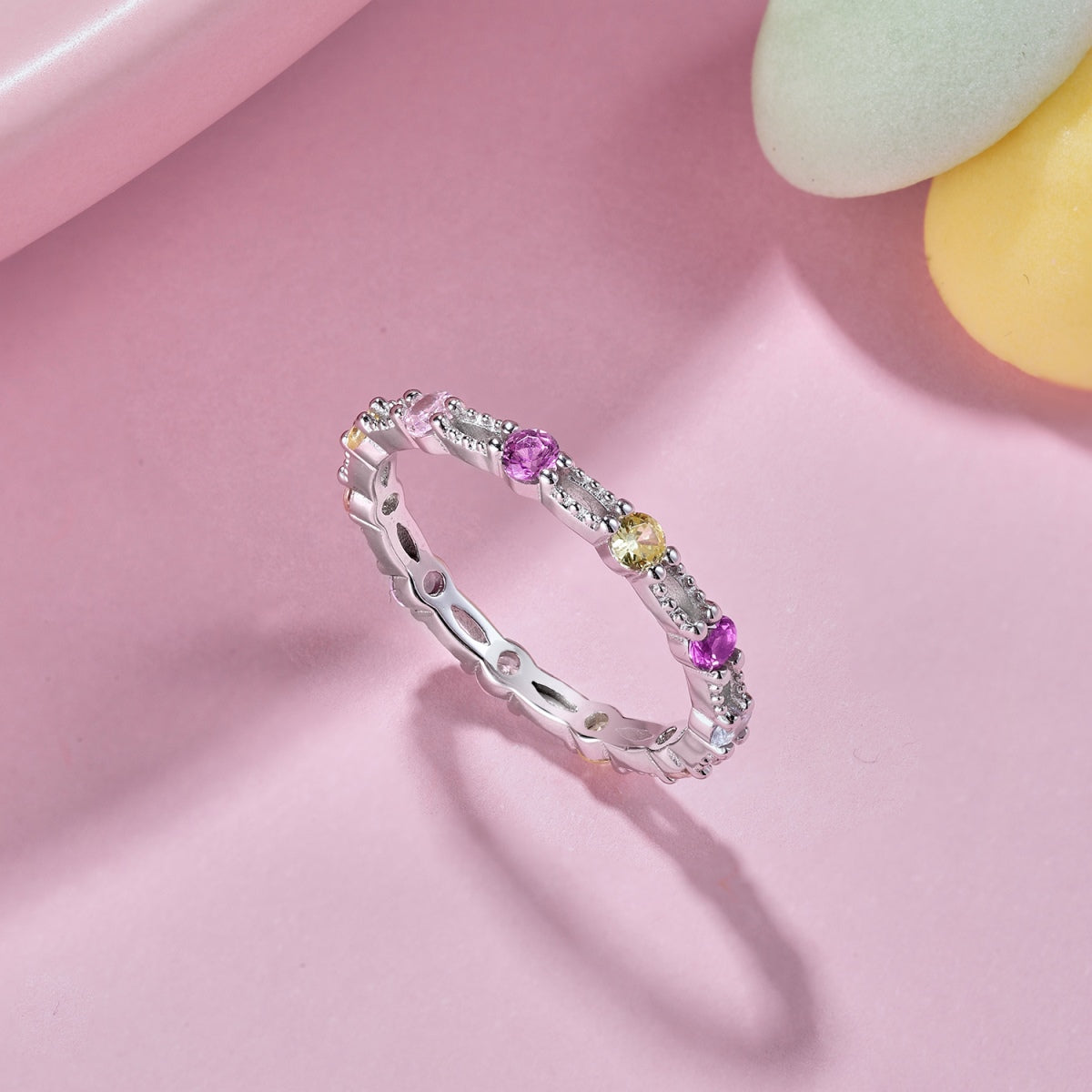 [Royal Jewelry]Sparkling Colorful Round Cut Tennis Ring