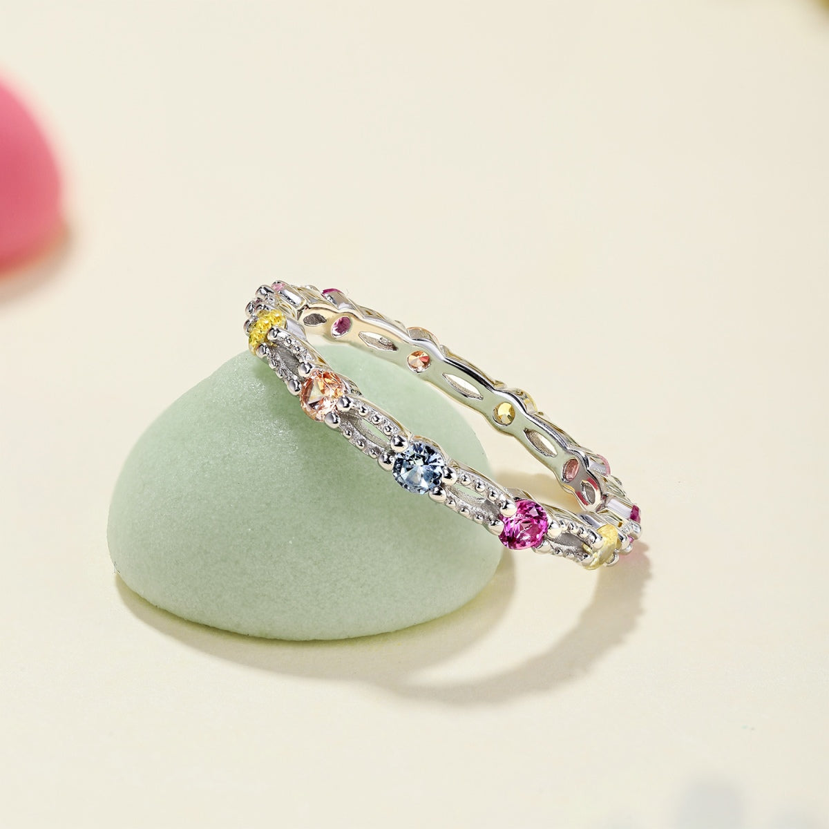 [Royal Jewelry]Sparkling Colorful Round Cut Tennis Ring