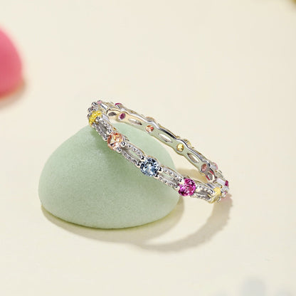 [Royal Jewelry]Sparkling Colorful Round Cut Tennis Ring