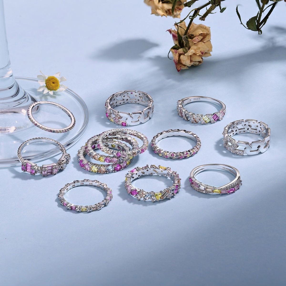 [Royal Jewelry]Sparkling Colorful Round Cut Tennis Ring