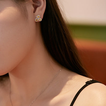 [Royal Jewelry]Ornate Flower Shape Pear Cut Lover Earrings