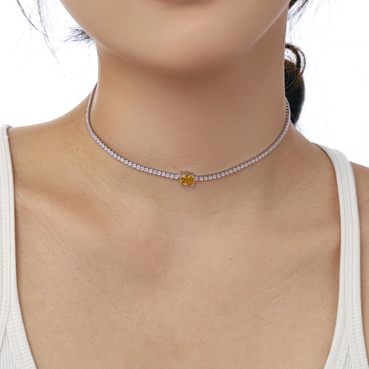 [Royal Jewelry]1.0 Carat Shining Oval Cut Necklace