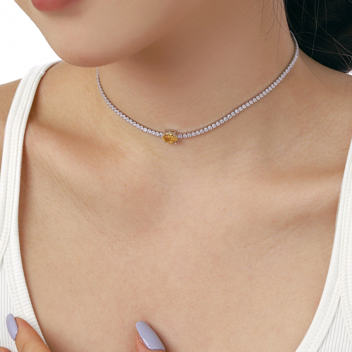 [Royal Jewelry]1.0 Carat Shining Oval Cut Necklace
