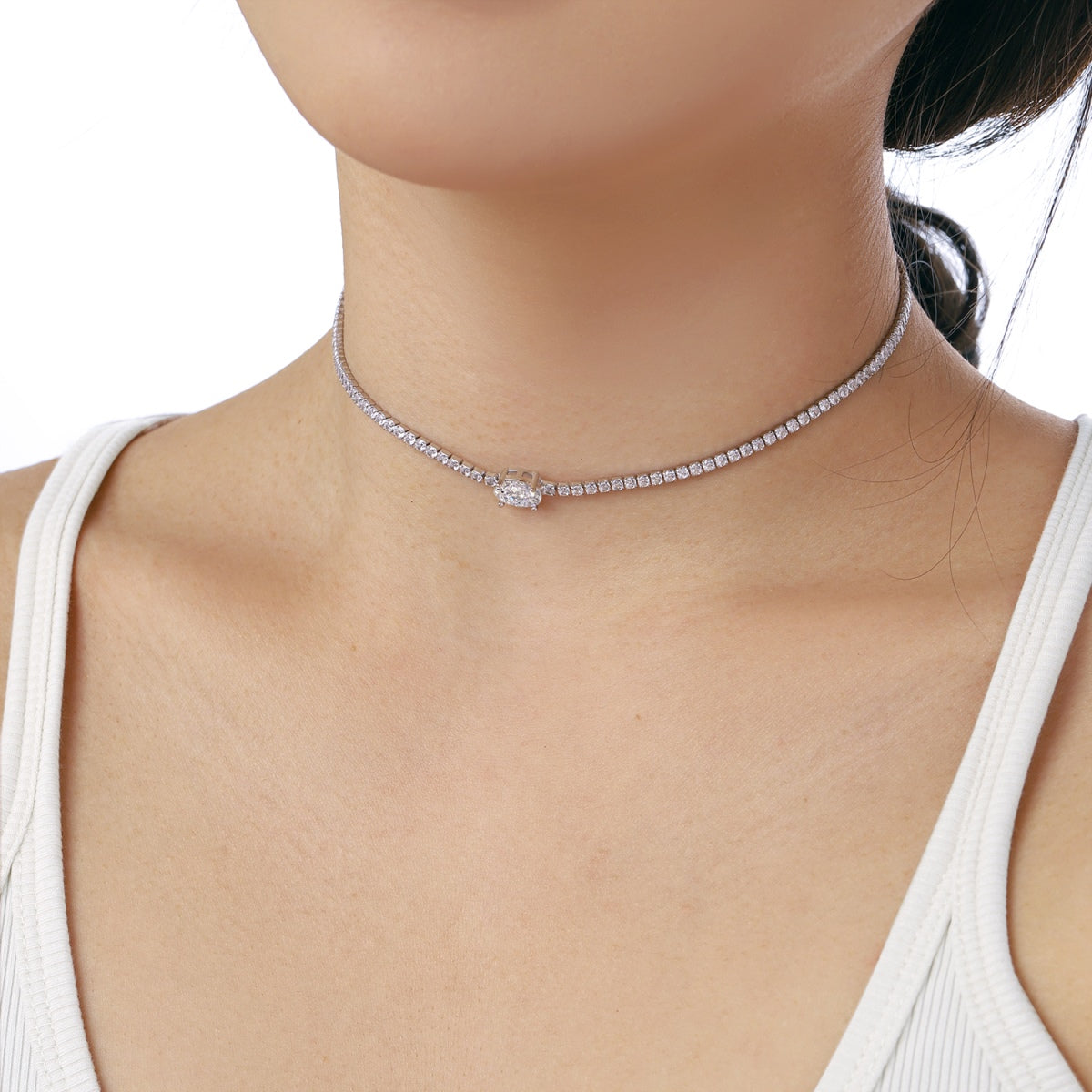 [Royal Jewelry]1.0 Carat Shining Oval Cut Necklace