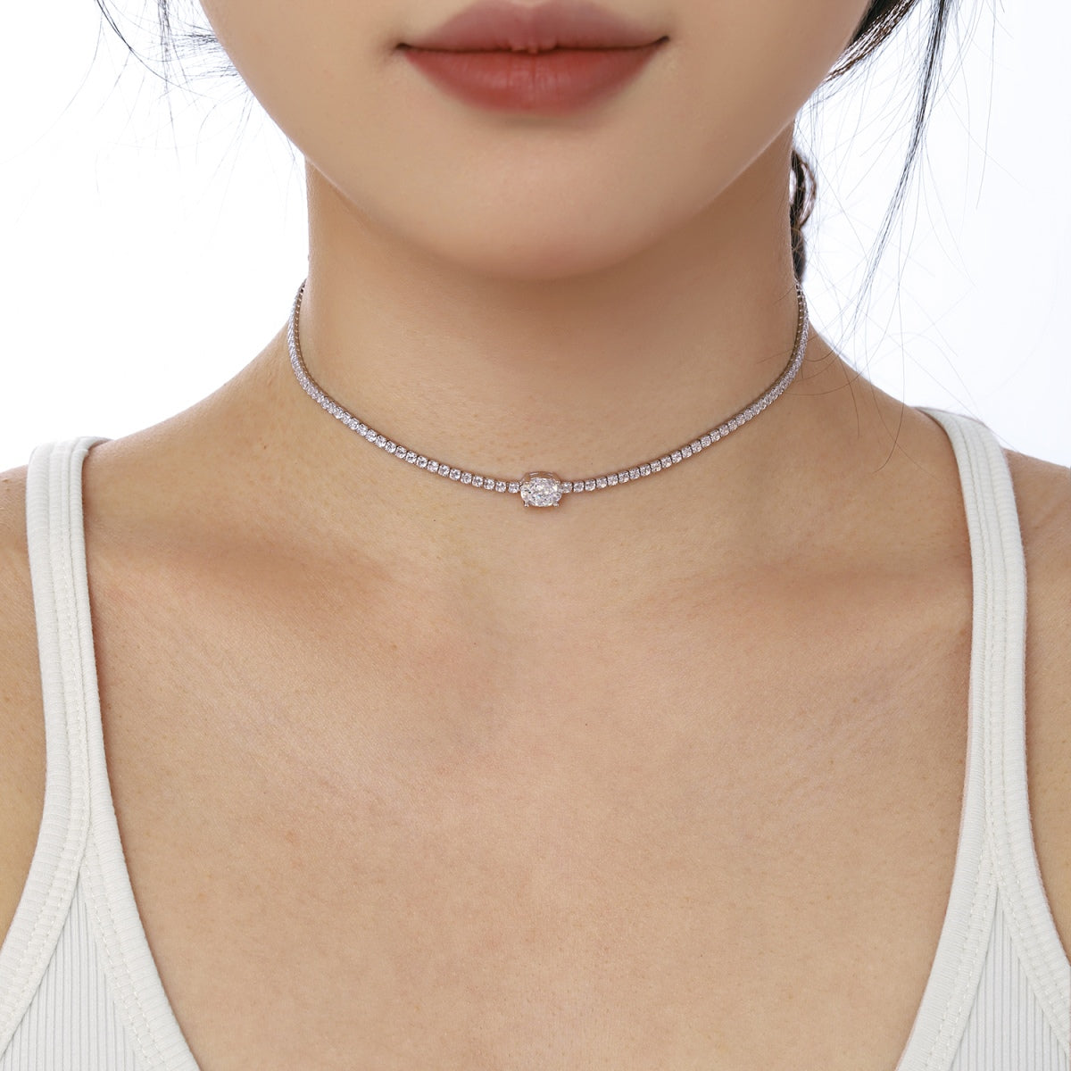 [Royal Jewelry]1.0 Carat Shining Oval Cut Necklace