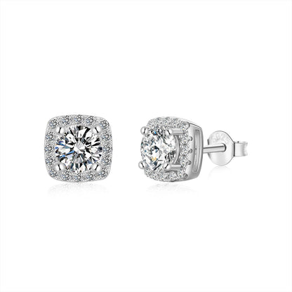 [Royal Jewelry]Classic Round Center Stone Stud Earrings