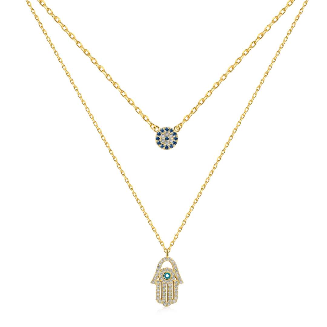 [Royal Jewelry]Demon Eye Hamsa Palm Necklace