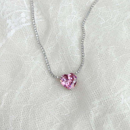 [Royal Jewelry]8.0 Carat Versatile Colorful Sweet Heart-Shaped Tennis Necklace