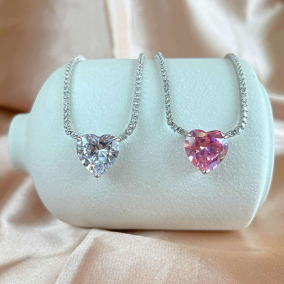 [Royal Jewelry]8.0 Carat Versatile Colorful Sweet Heart-Shaped Tennis Necklace