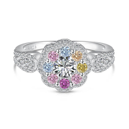 [Royal Jewelry]Delicate Colorful Round Cut Flower Shape Wedding Ring