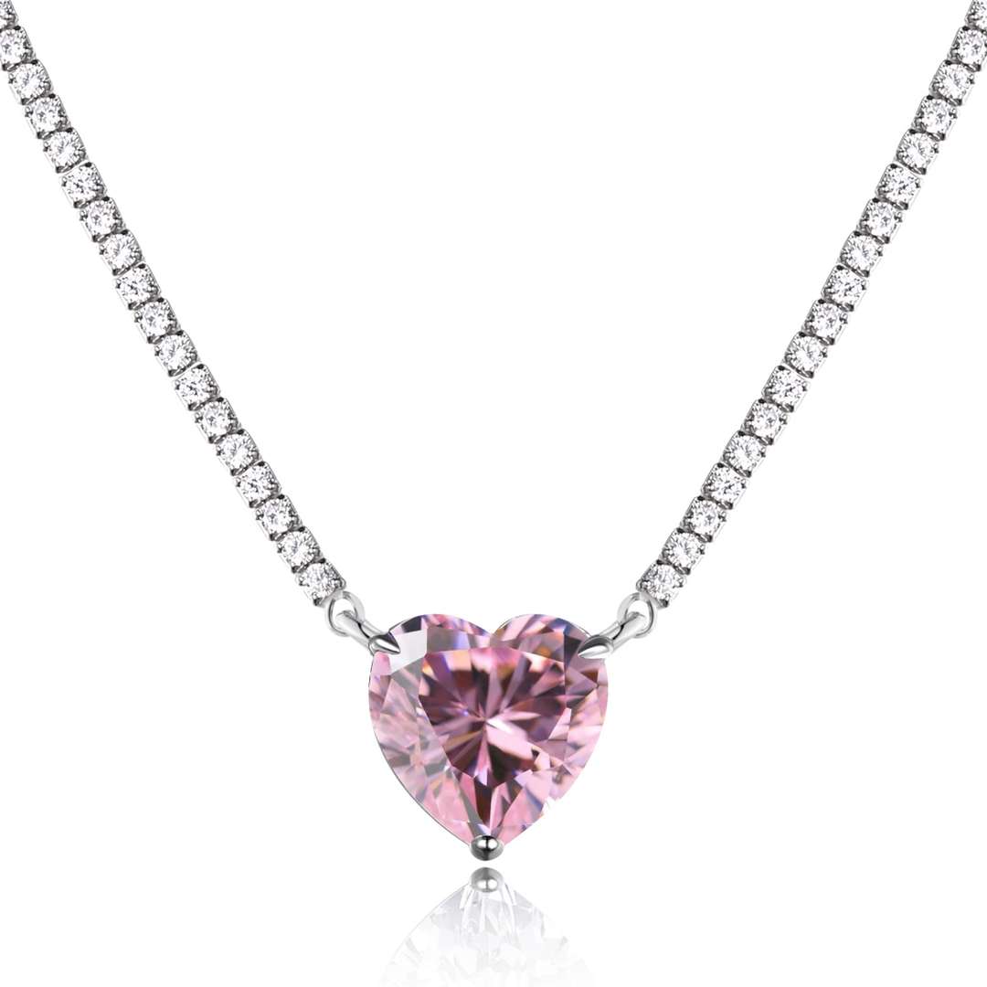 [Royal Jewelry]8.0 Carat Versatile Colorful Sweet Heart-Shaped Tennis Necklace